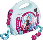 Lexibook Disney Frozen Anna and Elsa CD Player for Kids with 2 Toy Microphones, Headphones Jack, with Batteries, Blue, RCDK100FZ