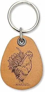 [ForLeatherMore] Rooster - Genuine Leather Keychain - Farm Theme Key Fob - Gift