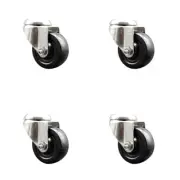 3 Inch 316SS Soft Rubber Wheel Swivel Bolt Hole Caster Set Service Caster