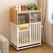 Furniture dog crate,tempered glass storage dog crate table,indoor dog crate,multifunctional pet crate,double-layer shelves,the bottom of the self-trays,suitable for small and medium-sized dogs(White,8
