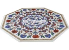 43" White Marble Top Dining Table Gemstone Marquetry Inlay Hallway Decorative