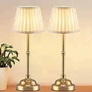 Cordless Table Lamps, 2 Pack Beautiful Fabric Shade Desk Lamp with 2-Level Brightness & Stepless Dimming, 5200mAh Portable Battery Operated Bedside Lamp for Bedroom, Bar, Living Room, Restaurant