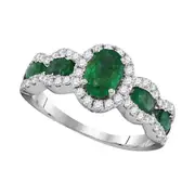 18k White Gold Oval Emerald Diamond Solitaire Ring 1-3/4 Cttw