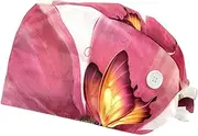 [WOSHJIUK] Working Hat 2 Pack Scrub Caps for Women,Lotus Pink Flower Butterfly,Tie Back Cap Adjustable Scrub Hat