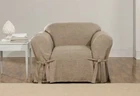 NEW SURE FIT Textured Linen Box Cushion Chair Slipcover sand beige washable b