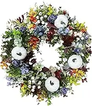 18 Inch Fall Wreath Harvest Festival Wreaths Halloween Autumn Wreath with White Pumpkin Leaf Thanksgiving Wreath for Farmhouse Fall Front Door Decorations White 45cm