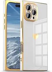 IAIYOXI Case for iPhone 16 Plus - Rectangle Design, Full Camera Protection, Cute Heart Pattern, Electroplated Reinforced Corners, Shockproof Edge Bumper,Compatible with iPhone 16 Plus,White