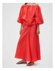 [Seed Heritage] Linen Panel Insert Maxi Skirt in Strawberry Red