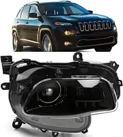 Headlights Assembly compatible with 2014-2018 Jeep Cherokee Right Passenger Side Halogen Black Trim