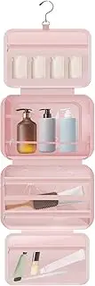 [ZJMCAJY] Toiletry Bag Foldable Makeup Cosmetic Bag Organizer Compartmental Toiletry Organizer Bag with Anti-Slip Metal Hook for Travel Gym Outdoor Activity (Pink)