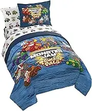 Monster Jam Truckin Pals 5 Piece Twin Bed Set - Includes Comforter & Sheet Set - Bedding Features Grave Digger & Megalodon - Super Soft Fade Resistant Microfiber (Official Monster Jam Product)