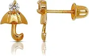 [JewelryWeb] 14k Yellow Gold CZ Simulated Diamond Umbrella Shape Screw Back Earrings 9x6mm Stud Earring for Women