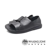在飛比找PChome24h購物優惠-WALKING ZONE(女)真軟皮寬帶個性涼鞋 女鞋-黑色