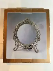 Vintage Brass Framed Table Top Floral Roses Mirror