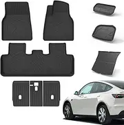 Tesla Model Y Floor Mats Complete Premium Protection All Weather Floor Mat,Waterproof Anti-Slip Front Rear Cargo Liner Mat Trunk Mats Second Row Seats Back Mats(9 Piece Set)