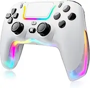 Yeerain Wireless Controller für P4, RGB Gamepad mit Makro M1/M2/6-Achsen Gyro/Dual Vibration/Audio Jack/Turbo, Games Zubehör Kontroller Kompatibel mit P4/Pro/Slim, 360°-Joystick-Gamecontroller