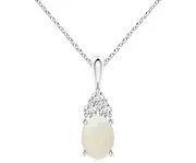 [Angara] Natural Oval Opal Solitaire Pendant Necklace with Trio Diamond in Sterling Silver/10ct/14ct Solid Gold for Women | October Birthstone Jewellery for Her