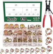 Keadic 121 Pcs 12 Sizes [6-22mm] Spring Hose Clamp Assortment Set with Swivel Flat Band Pliers Fuel Silicone Vacuum Hose Low Pressure Air Tube Clip Clamps Fasteners