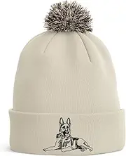 [Purple Print House] German Shepherd Embroidered Bobble Hat Alsatian Dog Owners Gifts Puppy Walking Warm Winter Beanie Hat Womens