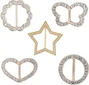 [ERLOSYA] 5Pcs Silk Scarf Clip for Women,Fashion Butterfly Heart Star Circle Cz Shirt Cinch Clips Tshirt Tie Ring,Round Rose Gold Buckle,Clothing Dress Tshirt Slide Knot Holder Clip Buckle Rings