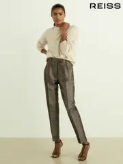 Reiss Dark Gold Sienna Sparkle Tapered Trousers (AA3687) | $260
