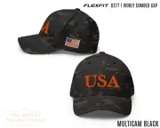 Camo USA Hat Trump 45 47 Flex Fit Cap Army Orange Embroidery, Flag July 4th Hat