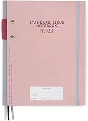 DesignWorks Ink Standard Issue Pink Planner Notebook No. 3 Journal with Lined Pages, Elastic Closure, Pen Holder, and 3 Ribbon Marker for Work, Writing, Journaling