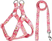 Olahibi Harness and Leash Set, Floral Pattern, 5ft Matching Leash, No Pull, Easy Wear for Medium Dogs.(M, Pink Daisy)