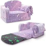 Airpanda Comfy Toddler Couch and Chair for Kids with Blanket, 2-in-1 Soft Plush Fold Out Kids Sofa Chairs for Girls and Boys, Convertible Sofa to Lounger for Playroom