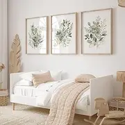 [Joocrise] Watercolor Botanical Wall Art Set of 3 Boho Floral Canvas Wall Decor Prints Sage Green Wildflower Wall Art Modern Flower Pictures Botanical Painting for Bedroom Bathroom 12x16 Inch Unframed