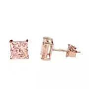 2 ct Peach Morganite Princess Stud Earrings - 14k Rose Gold plated