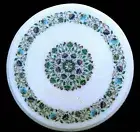 White Marble Side Table Top Semi Precious Gemstone Inlay Work Coffee Table
