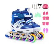 Children's Roller Skates with Adjustable Straight-row Full-flash Roller Skates - BLUE