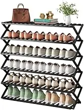 Foldable Bamboo Shoe Rack for Entryway Multifunctional Free Standing Shoe Shelf Storage Organizer (Color : Black, Size : X-Large)