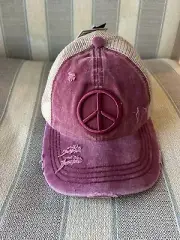 C.C Girls Women’s Ponytail Hat Peace Sign Embroidered Criss Cross Cap Red