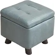 Faux Leather Storage Ottoman, Square Cube Foot Rest Stool, PU Leather Tufted Footrest with Foam Padded Seat, Modern Hassock for Living Room, Bedroom, Entryway