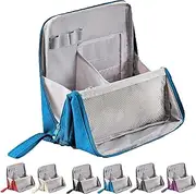 Multi-Purpose Large Capacity Oxford Cloth Standing Makeup Bag, Waterproof Makeup Organizer with Compartments Vertical Office Desktop Storage Bags (Blue)