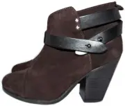 $495 Rag & Bone HARROW Brown Buckle Boots Ankle Booties Black Trim Shoes 36.5