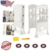 Height Adjustable Kids Kitchen Tower - Folding Step Stool for Growing Children