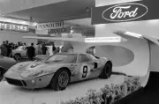 A Ford GT40 LeMans winner in its race winning patina 1968 Motor Show Old Photo