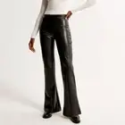 NWT Abercrombie Vegan Leather Split Hem Flare Pants Size Small Long Black
