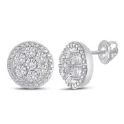 14k White Gold Round Diamond Miracle Circle Cluster Earrings 1/5 Cttw