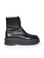 Black Leather Front Zip Chunky Boots