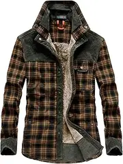 [Generic] Men's Casual Fleece Plaid Jacket Flannel Shirt Warm Button Down Coats Sherpa Fleece Lined Thick Jackets