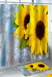 Sunflowers on Worn Out Blue Deck Shower Curtain