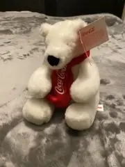 Coca-Cola Polar Bear w/ Red Scarf - 8in. Stuffed/Plush Bear - NWT