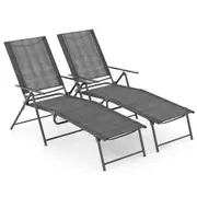 Costway 2× Patio Folding Chaise Lounger Outdoor Recliner Camping Deck Chair w/6-Level Backrest Metal Grey