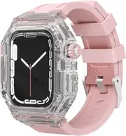 [CEKGDB] Transparent Case Mod Kit For Apple Watch Series 8 7 6 5 4 SE Sport Strap For iWatch 45mm 44mm 41mm 40mm Fluoro Rubber Strap Matel Buckle