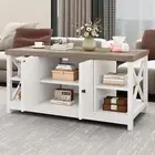 2-Tier Coffee Table with Storage Adjustable Shelf Space Saving for Living Room