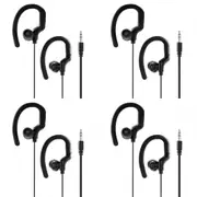 4x Laser Wired Sports 3.5mm In-Ear AUX Ear-Hook Earphones 1.2m w/Silicone Tip BK